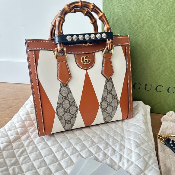 Gucci Diana Leather Bamboo handle Small Tote bag in two tone geometric - Picture 4 of 16